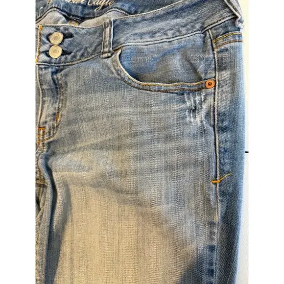 American Eagle Artist Distressed Denim Jeans Low Rise Size 10 Long Very Loved - Picture 5 of 10